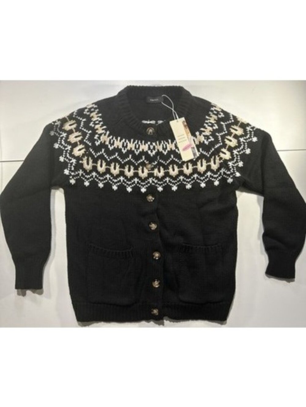 Dokotoo Women's Cardigan Sweater Size M Long Sleeve Color Black/white/tan